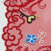 Dentelle brodée 3D rouge romantique de 19 cm, motif floral en forme de cœur, dentelle métallique brodée en maille pour lingerie haut de gamme