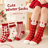Chaussettes d'hiver en coton doux pour filles, chaussettes de Noël à carreaux rouges avec motif de lapin mignon, chaussettes chaudes pour enfants, ensemble cadeau