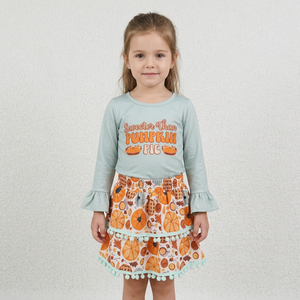 Girls Sleeveless Pumpkin Pie Print Eco-Friendly Spandex/Polyester Casual Dress Set Cute Autumn <b>Skirt</b> Outfit - Product Image 1