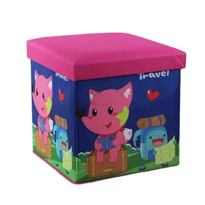 New Cartoon Oxford Ottoman Foldable Toy Storage Stool For Children Foot Rest Seat