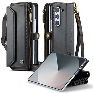 Lanière fermeture éclair multifonction cartes fente portefeuille étui de téléphone en cuir pour Samsung <span class=keywords><strong>Galaxy</strong></span> <span class=keywords><strong>Z</strong></span> Fold6 <span class=keywords><strong>Z</strong></span> pli 6 5 4 <span class=keywords><strong>3</strong></span> couverture sac à main <span class=keywords><strong>pochette</strong></span> - Product Image 3