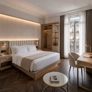 Ensemble de meubles de chambre à coucher présidentielle de luxe sur mesure 5 étoiles, lit king-size moderne en bois de noyer avec tête de lit - Product Image 1