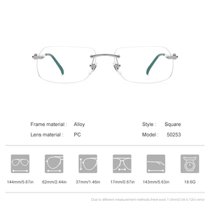 <span class=keywords><strong>Monture</strong></span> de Lunettes Sans <span class=keywords><strong>Monture</strong></span> Borregls en Alliage, Nouveau Design de Marque, Lunettes Carrées <span class=keywords><strong>Homme</strong></span> Femme, Optique Sans Cadre 150253 - Product Image 6