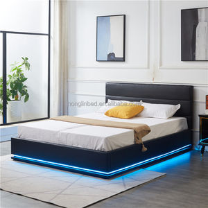 Современная стильная удобная мягкая двуспальная кровать простая модная кожаная светодиодная рамка для хранения газового подъемника - Product Image 4