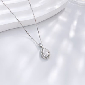 Collares y Colgantes <span class=keywords><strong>de</strong></span> Oro Blanco <span class=keywords><strong>de</strong></span> 18K con Diamantes Cultivados en Laboratorio, Diseño <span class=keywords><strong>de</strong></span> Pera y Estrella, Elegantes y Finos, para Mujer, Cadenas con Dijes <span class=keywords><strong>de</strong></span> Diamantes - Product Image 2