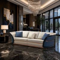 Luxuriöses Modernes Ledersofa-Set Schwarzer Lack Goldene Verzierung Wohnzimmermöbel 1+2+3-Sitzer Sofa mit Couchtisch für Villa Hotel