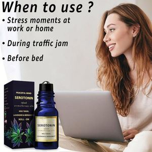 Mélange d'aromathérapie Rouleau anti-stress Lavande Bergamote Basilic sacré Cadeaux de soulagement du stress Rouleau calmant sur l'huile essentielle - Product Image 2