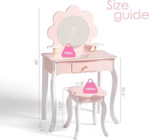 Ensemble de coiffeuse pour enfants en MDF de couleur <span class=keywords><strong>rose</strong></span> et blanche avec miroir lumineux et tiroir, forme de fleur, table de maquillage - Product Image 6
