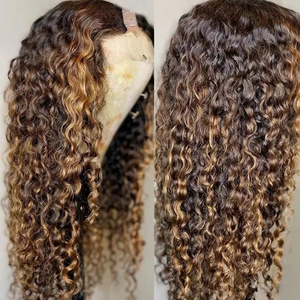 Highlights Blonde Full <span class=keywords><strong>Afro</strong></span> Women <span class=keywords><strong>3C</strong></span> 3A Kinky Curly Cabello humano Pelucas en forma de U con clips Castaño Marrón V Parte Pelucas 250% Densidad - Product Image 4