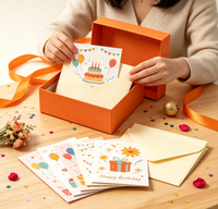 Ensemble de cartes de vœux d'anniversaire Fenghetong avec enveloppes crème dans une boîte souvenir orange