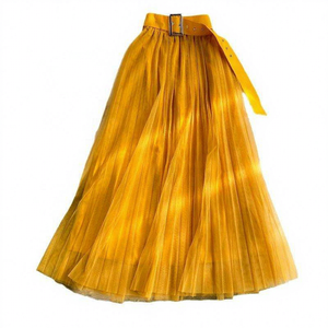 Jupe mi-longue évasée pour <span class=keywords><strong>femme</strong></span> en mousseline respirante, coupe ajustée, avec ourlet floral et décoration en dentelle, taille naturelle, idéale pour l'automne - Product Image 4