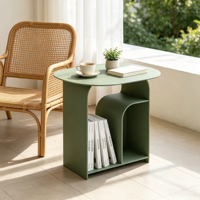 Table d'appoint ronde en métal moderne et durable avec compartiment de rangement pour magazines et livres, petite table pour salon, chambre, hôtel, décoration intérieure