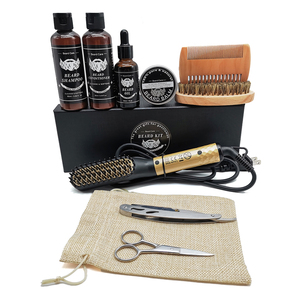 Kit de soins de toilettage pour hommes, brosse à rouleau, <span class=keywords><strong>lisseur</strong></span>, peigne, ciseaux, shampoing, huile et baume de barbe, 20 pièces - Product Image 6