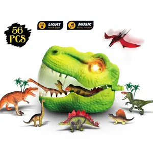 Jogo de dinossauros de plástico para meninos, jogo de brincar com luz e música para crianças, jogo de simulação de dinossauros