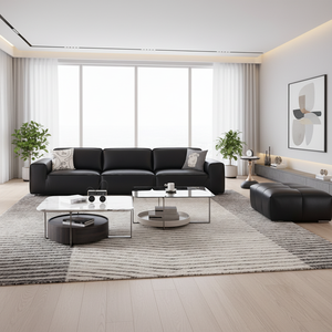 Juego de Sofás Seccionales Reclinables de Tres Plazas de Cuero Genuino de Lujo, Estructura de Madera Sólida, Diseño Moderno para Sala de Estar, Oficina, <span class=keywords><strong>Hotel</strong></span> - Product Image 2