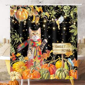 Juego de Cortinas de Baño de Tela de Poliéster Impermeable y Lavable a Máquina para Decoración del Hogar en Halloween, Navidad, Otoño y Todos los Días - Product Image 1