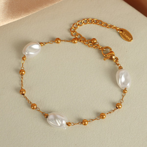 สร้อยคอมุกทรงไม่สมมาตร สีขาว ชุบทอง 18k สำหรับผู้หญิง สวมใส่ได้ทุกวัน - Product Image 2