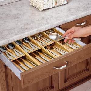 Organisateur de tiroir compact en bois de bambou pour ustensiles, plateau extensible pour couverts et ustensiles de cuisine - Product Image 5