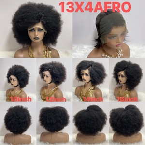 Pelucas Afro Rizadas Kinky con Encaje Frontal, Cabello Humano, Peluca Frontal de Encaje 13x4 para Mujeres Negras, Pre-Desplumada, Peluca Afro Rizada Grande y Voluminosa - Product Image 4