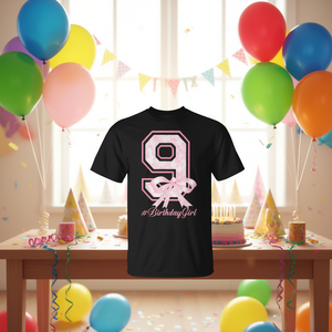 Camiseta con lazo floral rosa para niña de 9 años, para cumpleaños, 9.º cumpleaños - Product Image 3