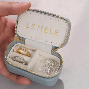 Custom Logo Square Mini Portable Fashionable Earrings <b>Ring</b> Zipper Leather Velvet Travel Jewelry <b>Storage</b> Case Box EQ354 EleQeen - Product Image 4