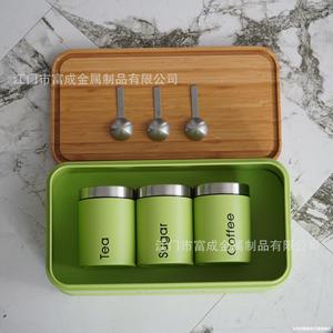 Bread <b>Box</b> <b>Set</b> With Bamboo Lid Metal Containers For Kitchen Storage Matte Mint Green - Product Image 2