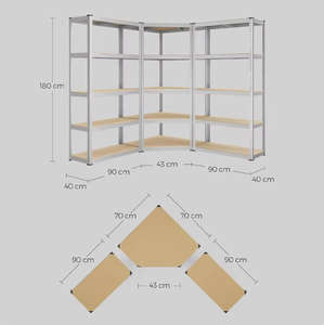 Zwaarbelastbaar gegalvaniseerd ijzeren 5-laags opslagrek, hoge draagkracht, verstelbare niveaus, boutloze klikmontage, industrieel - Product Image 3