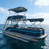 Bateau ponton de luxe à double pont en aluminium de 30 pieds pour la famille, les fêtes, la pêche, les divertissements en plein air et les excursions, avec moteur hors-bord de 150 CV