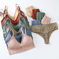 Conjunto De Ropa Interior Sexy Para Mujer De 2 Piezas Con Espalda Descubierta, Sujetador Sin Aros Y Tanga, Sujetador Con Relleno De Copa Triangular Y Braguita De Hilo
