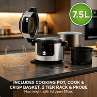 7.5L 9-In-1 Multifungsi Electric Multi Cooker Dengan TenderCrisp Dual Lid Pressure Air Fry Cooker Peralatan Dapur