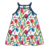 Robes d'été 2026 en tissu de bambou pour enfants, confortables, sans manches, longueur genou, avec volants et imprimés personnalisés pour filles (ODM)