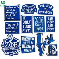 Patchs brodés style grec bleu et blanc de la sororité Zeta Phi Beta, appliques thermocollantes personnalisées pour vêtements avec faible MOQ