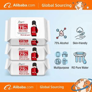 75 Lingettes humides alcoolisées désinfectantes, assainissantes et antibactériennes, 40 pièces, portables, pour le nettoyage des surfaces, jetables, vente en gros, OEM - Product Image 6