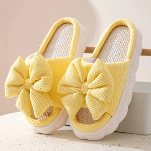 Women's Linen Bowknot <b>Decor</b> for Open Toe Soft <b>Summer</b>/Winter Indoor Home EVA Outsole - Product Image 6