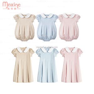 Pakaian anak-anak uniseks lengan pendek baju bayi perempuan Solid baju monyet bayi baru lahir kerah Peter Pan gelembung - Product Image 4