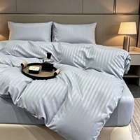 Parure de lit d'hôtel 4 pièces en satin de coton 100% rayé, imprimée réactif, housse de couette de luxe, douce et confortable