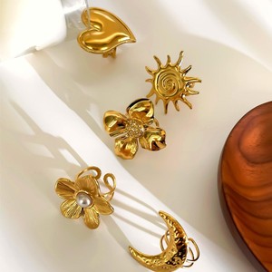 Anneaux ouverts ajustables en acier inoxydable plaqué or 18 carats, certifiés anti-ternissement, tendance, avec motif de cœur, de fleur, de soleil et de lune, pour les fêtes - Product Image 6