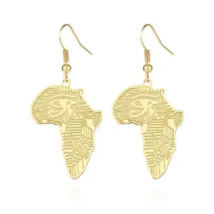 Boucles d'oreilles vintage Europe et Amérique Boucles d'oreilles carte d'Afrique pour femme Or Acier inoxydable Loin et vieil oeil d'Horus