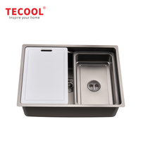 Évier de cuisine multifonction moderne encastré en acier inoxydable 304, cuve unique, finition PVD noir nano avec marchepied