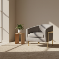 Moderner Sessel mit Metallgestell, Freizeitstuhl mit Armlehnen, Grauer Leinenstoff, Designer-Luxus für Hotel & Zuhause