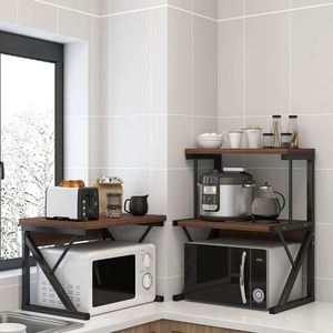 Multifunctional Wooden Microwave Oven Corner <b>Shelf</b> 2-Tier <b>Kitchen</b> Carbon Steel <b>Shelf</b> Free Bakery Standing Deck Oven With Stand - Product Image 4