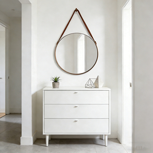 Elegante <span class=keywords><strong>Espejo</strong></span> Circular Colgante de Acero Inoxidable, Hecho a Mano, con <span class=keywords><strong>Cuerda</strong></span> de Cuero Ajustable, Estilo Moderno Minimalista, Decorativo - Product Image 3