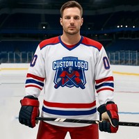 Camiseta de Hockey sobre Hielo Personalizada de Alta Calidad para Hombre, Camisetas Sublimadas, Uniforme de Hockey en Blanco con Nombre y Número Bordados