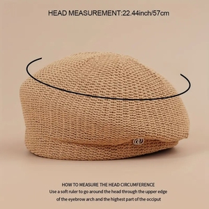 Boina Clásica Vintage Chic Hecha <span class=keywords><strong>a</strong></span> Mano <span class=keywords><strong>para</strong></span> Mujer, Gorro de Punto de Color Sólido, Bordado Estampado, 100% Poliéster, Primavera Otoño - Product Image 4