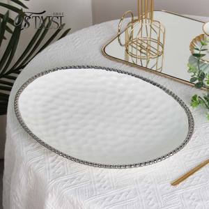 RCP015 Vente en gros d'assiettes pour chefs d'hôtels et de restaurants Grandes assiettes en céramique argentée 16 "pour repas de mariage - Product Image 5