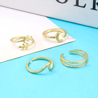 Vente en gros 18k plaqué or bijoux 925 en argent Sterling étoile lune réglable Knuckle doigt Pinky orteil anneaux ensemble pour les femmes