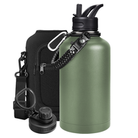 Thermos personnalisé de 2 litres (64 oz) en acier inoxydable avec paille, sac de transport et poignée en paracorde