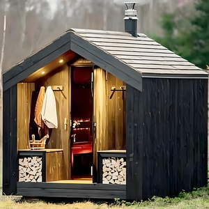 Sauna in Legno con Tetto <span class=keywords><strong>a</strong></span> Punta per Esterni, Stufa Elettrica, Sauna in Legno di Hemlock Massiccio per 2 Persone - Product Image 6