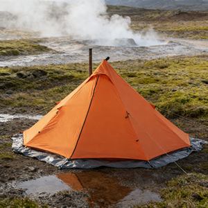 Tente tipi en tissu toutes saisons avec cheminée intégrée et fenêtres en maille pour un abri ventilé toute l'année - Product Image 1