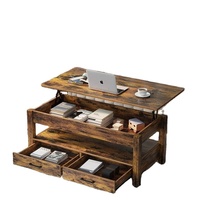 Table basse avec tiroirs et compartiment caché, table centrale rétro avec plateau relevable en bois, table de salon, table de bar à café